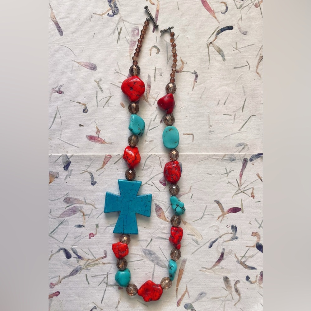 Vintage Turquoise Blue Red Howlite Necklace